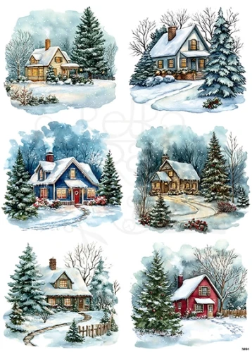 Papier ryżowy do decoupage A4 Zimowe domki 3891
