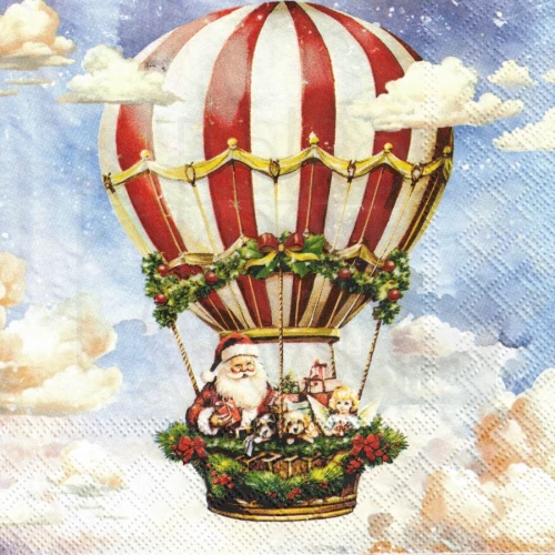 Serwetka 33x33 - Święty Mikołaj w balonie