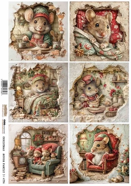 Papier ryżowy do decoupage A4 Świąteczna mysia rodzina 3 4756 ScrapLove