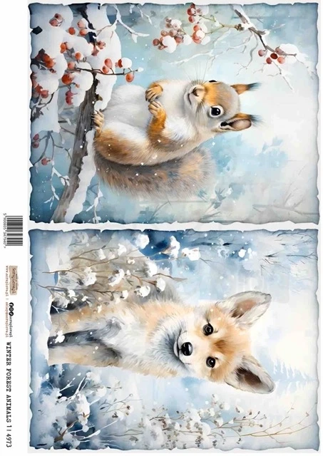 Papier ryżowy do decoupage A4 Zimowe leśne zwierzęta 4794 ScrapLove