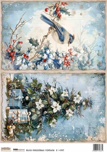 Papier ryżowy do decoupage A4 Niebieskie świąteczne retro 2 4787 ScrapLove