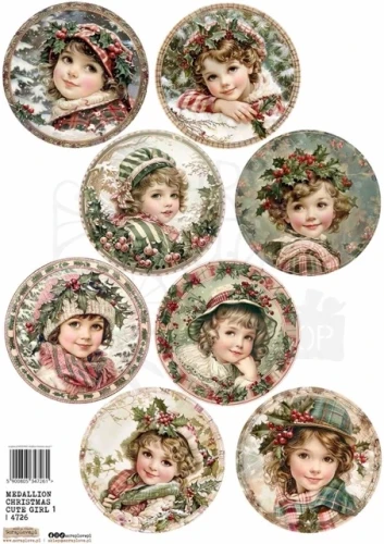 Papier ryżowy do decoupage A4 Medaliony świąteczne słodkie dziewczynki 1 4726 ScrapLove