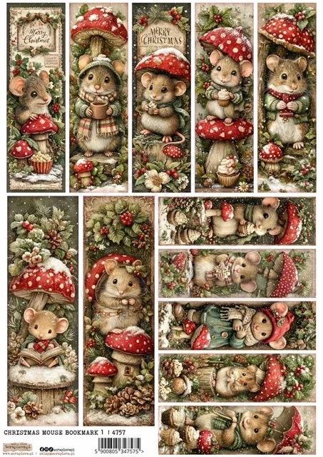 Papier ryżowy do decoupage A4 Świąteczna myszy zakładki 1 4757 ScrapLove