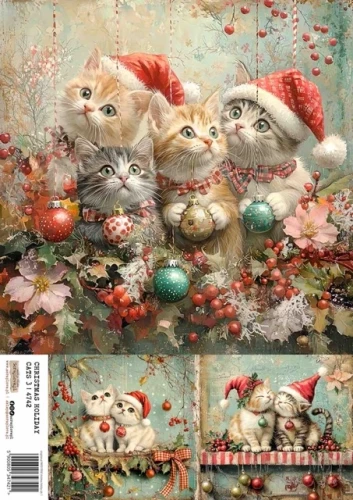 Papier ryżowy do decoupage A4 Świąteczny koty 3 4742 ScrapLove