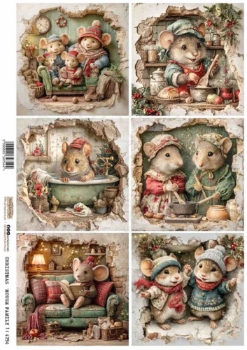 Papier ryżowy do decoupage A4 Świąteczna mysia rodzina 1 4754 ScrapLove