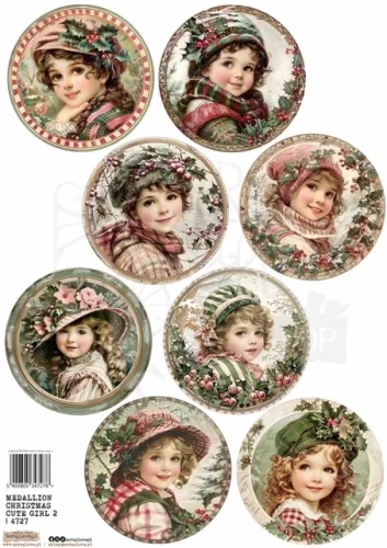 Papier ryżowy do decoupage A4 Medaliony świąteczne słodkie dziewczynki 2 4727 ScrapLove