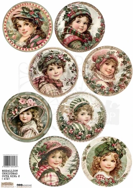 Papier ryżowy do decoupage A4 Medaliony świąteczne słodkie dziewczynki 2 4727 ScrapLove