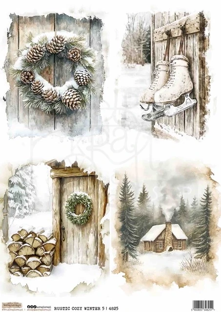 Papier ryżowy do decoupage A4 Rustykalna przytulna zima 5 4825 ScrapLove
