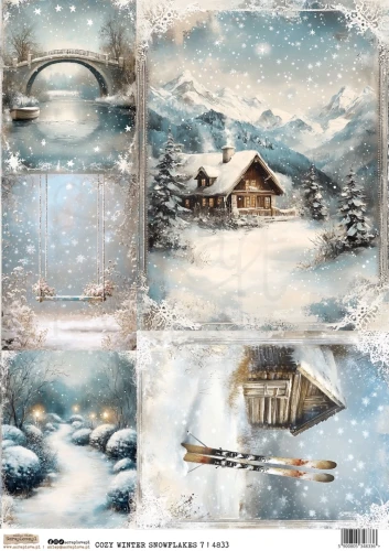 Papier ryżowy do decoupage A4 Ośnieżona przytulna zima 7 4833 ScrapLove