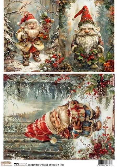 Papier ryżowy do decoupage A4 Świąteczne leśne krasnale 2 4737 ScrapLove