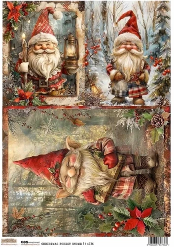 Papier ryżowy do decoupage A4 Świąteczne leśne krasnale 1 4736 ScrapLove