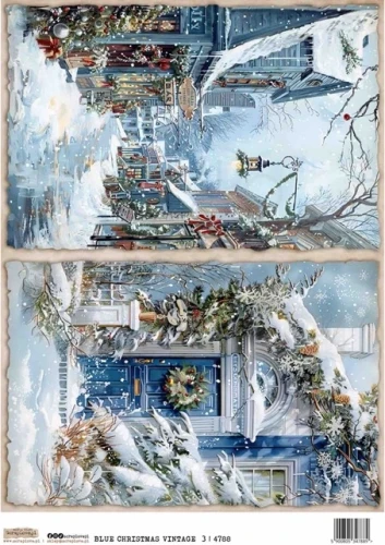 Papier ryżowy do decoupage A4 Niebieskie świąteczne retro 3 4788 ScrapLove