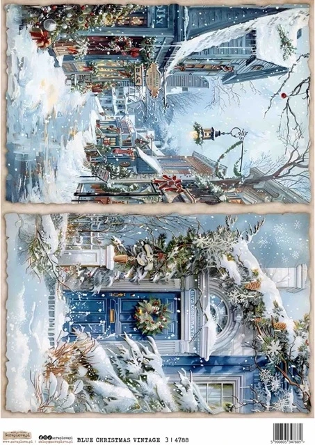 Papier ryżowy do decoupage A4 Niebieskie świąteczne retro 3 4788 ScrapLove