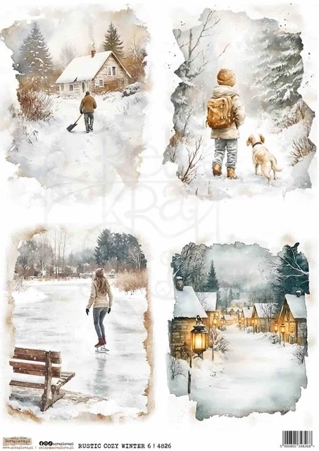 Papier ryżowy do decoupage A4 Rustykalna przytulna zima 6 4826 ScrapLove