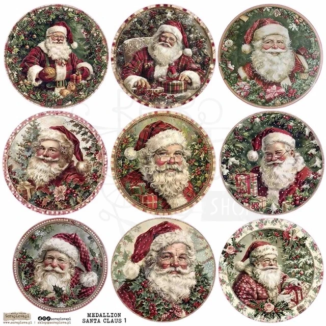 Naklejki papierowe do scrapbookingu i art journalingu Medallion Santa Claus 1 ScrapLove