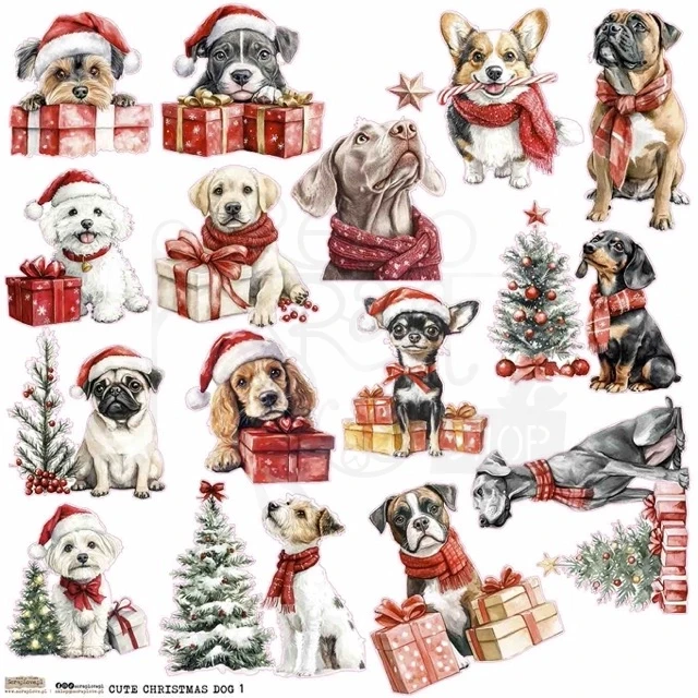 Naklejki papierowe do scrapbookingu i art journalingu Cute Christmas Dog 1 ScrapLove