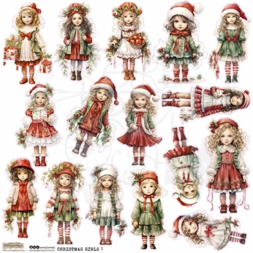 Naklejki papierowe do scrapbookingu i art journalingu Medallion Christmas Cute Girl 1 ScrapLove