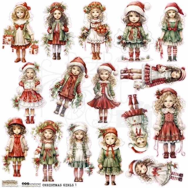 Naklejki papierowe do scrapbookingu i art journalingu Medallion Christmas Cute Girl 1 ScrapLove
