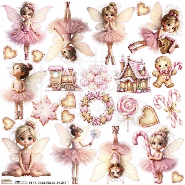 Naklejki papierowe do scrapbookingu i art journalingu Pink Christmas Fairy 1 ScrapLove
