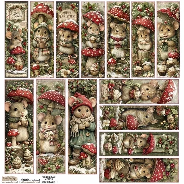 Naklejki papierowe do scrapbookingu i art journalingu Christmas Mouse Bookmark 1 ScrapLove