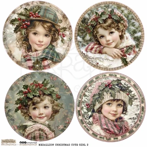 Naklejki papierowe do scrapbookingu i art journalingu Medallion Christmas Cute Girl 2 ScrapLove