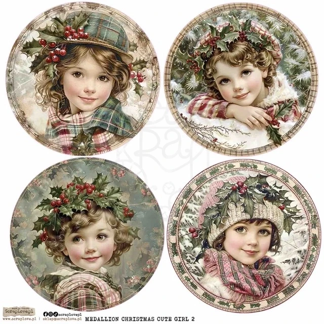 Naklejki papierowe do scrapbookingu i art journalingu Medallion Christmas Cute Girl 2 ScrapLove