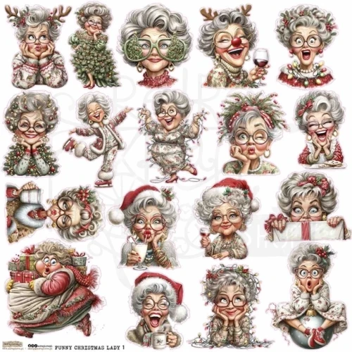 Naklejki papierowe do scrapbookingu i art journalingu Funny Christmas Lady 1 ScrapLove