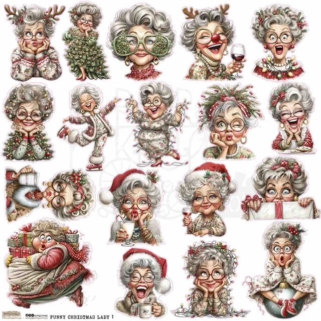 Naklejki papierowe do scrapbookingu i art journalingu Funny Christmas Lady 1 ScrapLove