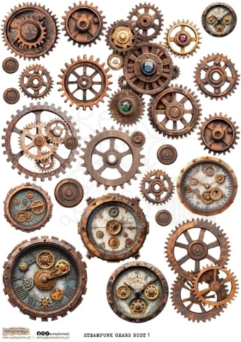 Papier ryżowy do decoupage A4 Steampunk zębatki rdza 4465 ScrapLove
