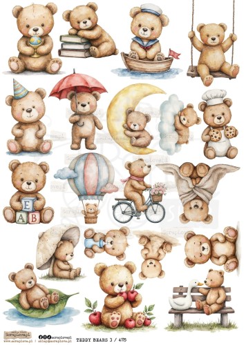Papier ryżowy do decoupage A4 Teddy bears 3 4115 ScrapLove