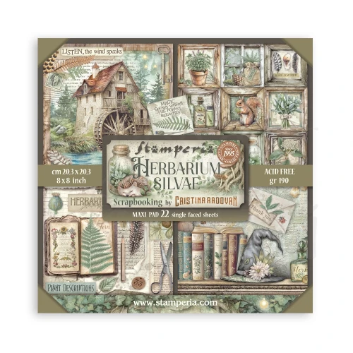 Zestaw papierów jednostronnych do scrapbookingu 20x20 Herbarium Silvae 22 arkusze SBBSXB20 Stamperia