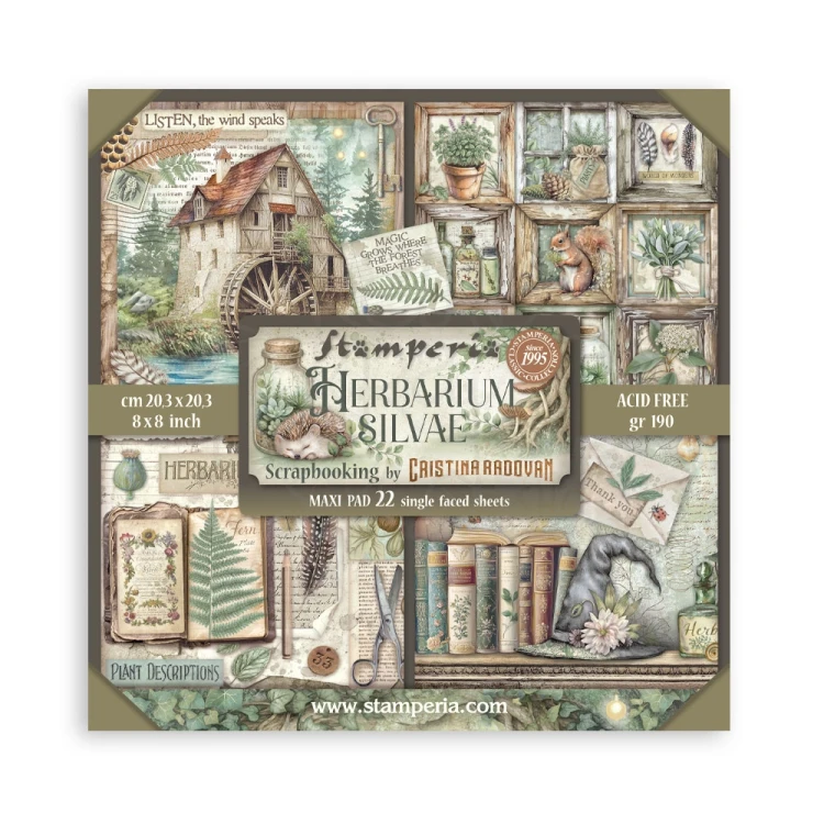 Zestaw papierów jednostronnych do scrapbookingu 20x20 Herbarium Silvae 22 arkusze SBBSXB20 Stamperia
