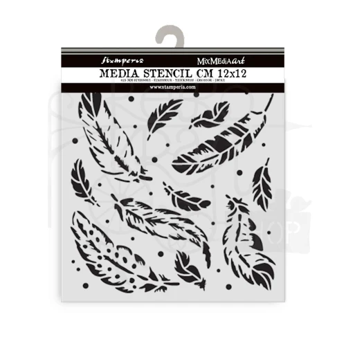 Szablon maska 12x12cm Herbarium Silvae Piórkowe tło KSTDS67 Stamperia