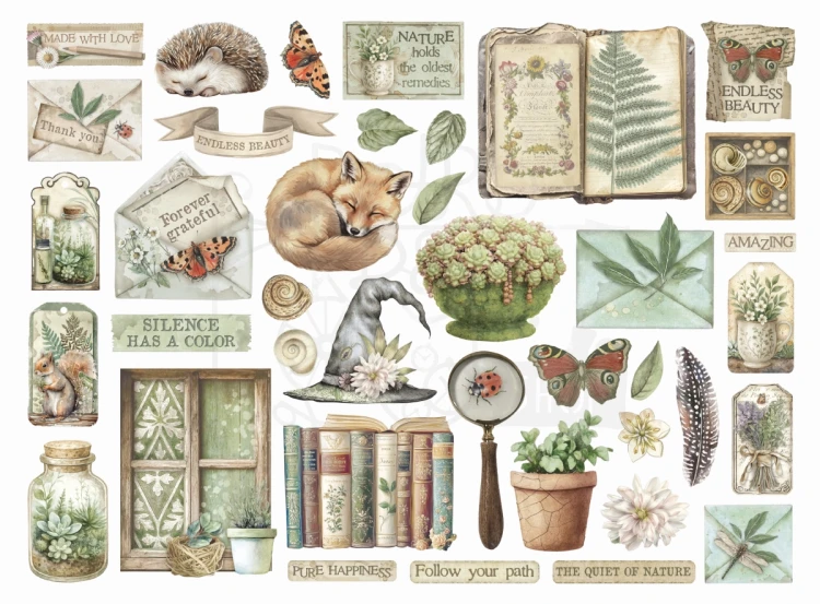 Ozdoby kształty tekturowe Die Cuts Herbarium Silvae 40 szt DFLDC123 Stamperia