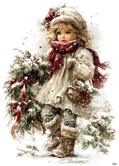 Papier ryżowy do decoupage A5 Zimowe dziecko i zimowy wieniec retro 14939