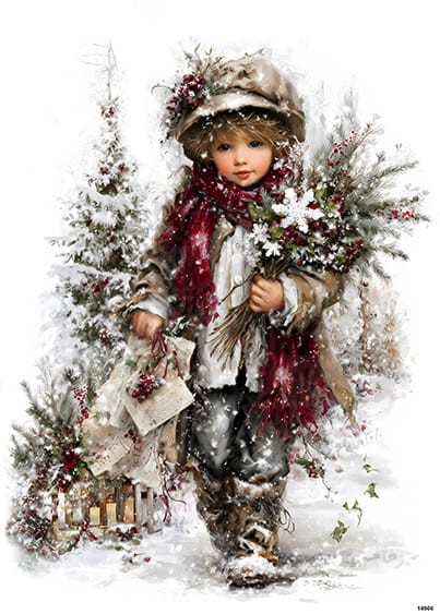 Papier ryżowy do decoupage A5 Zimowe dziecko i ośnieżone gałązki retro 14900