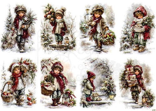 Papier ryżowy do decoupage A4 Zimowe dzieci retro 4000