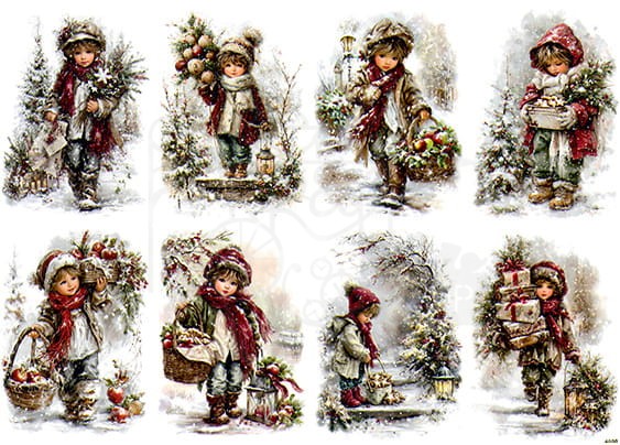 Papier ryżowy do decoupage A4 Zimowe dzieci retro 4000