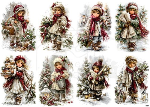 Papier ryżowy do decoupage A4 Zimowe dzieci retro 3999