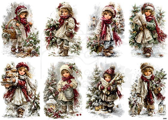 Papier ryżowy do decoupage A4 Zimowe dzieci retro 3999