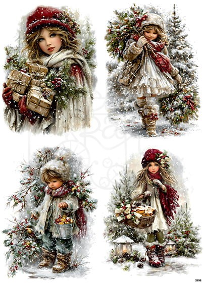 Papier ryżowy do decoupage A4 Zimowe dziewczynki retro 3998