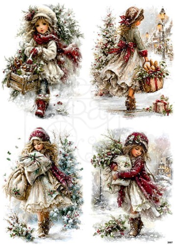 Papier ryżowy do decoupage A4 Zimowe dziewczynki retro 3997