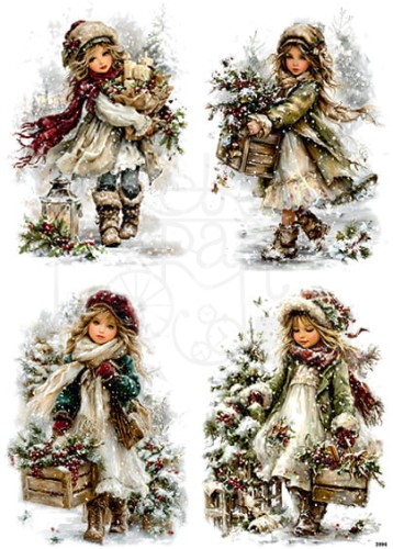 Papier ryżowy do decoupage A4 Zimowe dziewczynki retro 3996