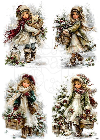 Papier ryżowy do decoupage A4 Zimowe dziewczynki retro 3996