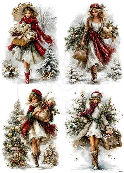 Papier ryżowy do decoupage A4 Zimowe dziewczyny retro 3995