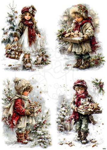 Papier ryżowy do decoupage A4 Zimowe dzieci retro 3994