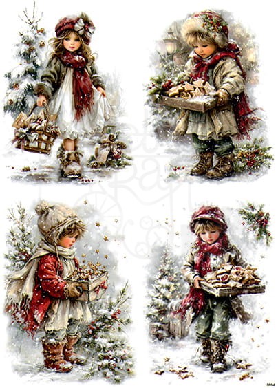 Papier ryżowy do decoupage A4 Zimowe dzieci retro 3994