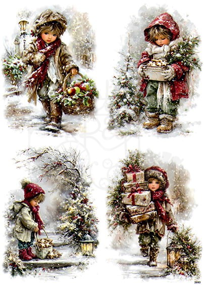 Papier ryżowy do decoupage A4 Zimowe dzieci retro 3993