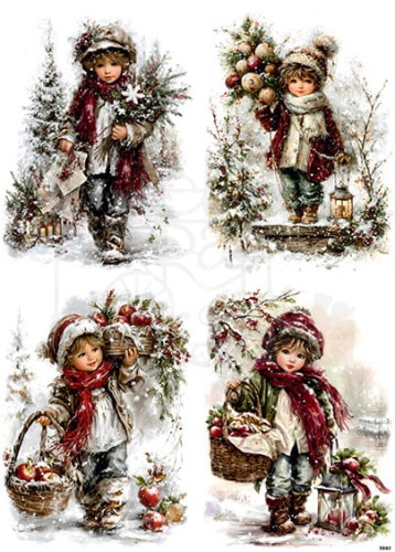 Papier ryżowy do decoupage A4 Zimowe dzieci retro 3992
