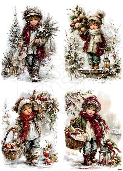 Papier ryżowy do decoupage A4 Zimowe dzieci retro 3992